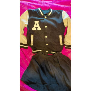 Girls Unbranded Matching Set 4-5Y Black White Varsity Jacket Skirt